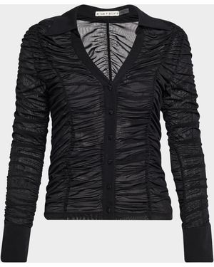 Alice + Olivia Portia Fitted Mesh Button-Front Shirt - Black