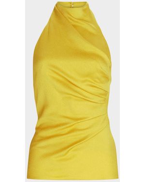 Silvia Tcherassi Dina Draped Mock-Neck Halter Blouse - Yellow