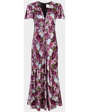 Cinq À Sept Kordyn Satin Dahlia-Print Dress - Purple