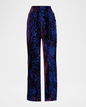 Silvia Tcherassi Como Velvet Burnout Wide-Leg Pants - Blue