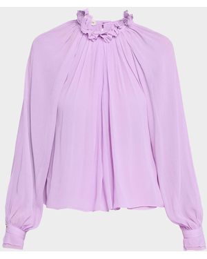 Alberta Ferretti Ruffled Collar Long-Sleeve Blouse - Purple