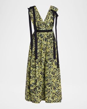 Ulla Johnson Karina Sleeveless Floral Cotton Bow Midi Dress - Green