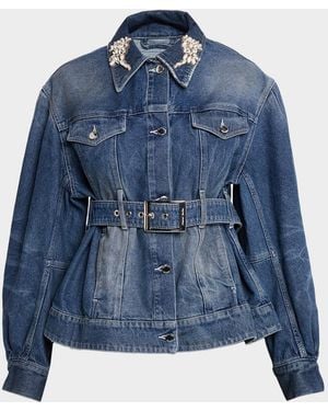 Simone Rocha Embellished Sculpted Denim Jacket - Blue