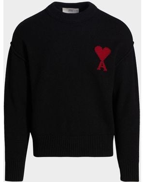 Ami Paris Apos;S Ami De Coeur Wool Knit Crewneck Sweater - Black
