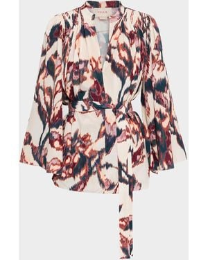 Figue Avery Ikat-Print Belted Long-Sleeve Top - White
