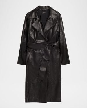 Arma Yava Wrap-Front Leather Coat - Black