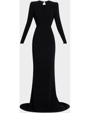 Stella McCartney Strong-Shoulder Backless Trumpet Gown - Black