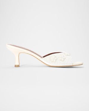STAUD 60Mm Brigitte Beaded Satin Kitten-Heel Mules - Natural
