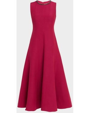 Roland Mouret Crystal Collar Sleeveless Full Midi Dress - Red