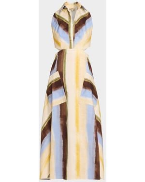 JBQ Fiona Watercolor Stripe Cutout Midi Dress - Blue