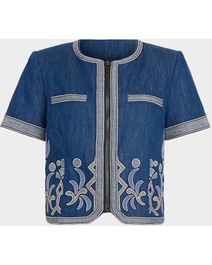 Ramy Brook Nicko Embroidered Denim Jacket - Blue