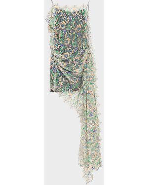 Christopher Esber Draped Hand-Painted Lace Dress - Green