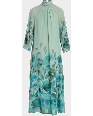 Teri Jon Floral Border-Print Chiffon Midi Dress - Green