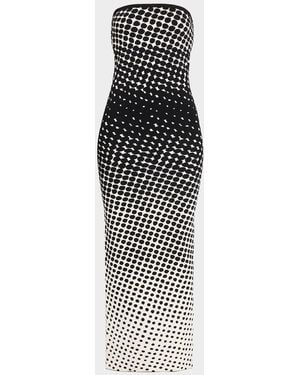 Christopher John Rogers Halftone Wiggle Dot Knit Strapless Maxi Dress - White