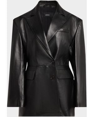 Arma Lydia Single-Breasted Lambskin Leather Jacket - Black