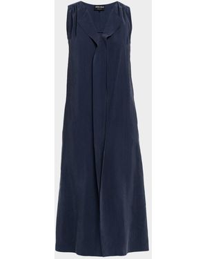 Giorgio Armani Technical Silk Sleeveless Midi Shirtdress - Blue
