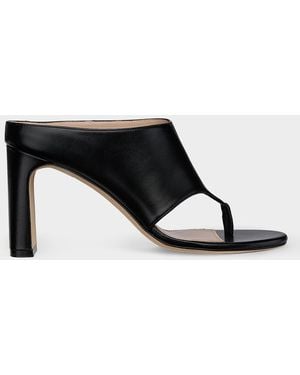 Stuart Weitzman Babette 85Mm Leather Block-Heel Sandals - Black