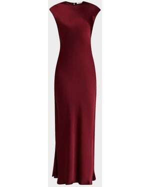 Argent Cap-Sleeve Bias Viscose Satin Maxi Dress - Red