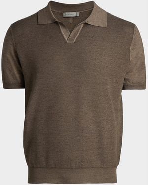 Canali Apos;S Textured Wool Polo Shirt - Brown