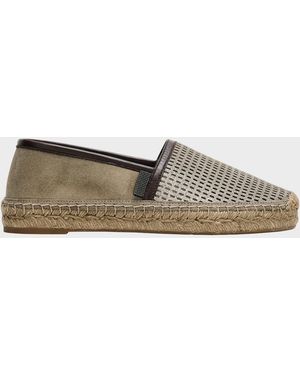 Brunello Cucinelli Laminated Suede And Leather Espadrille Flats - Multicolor