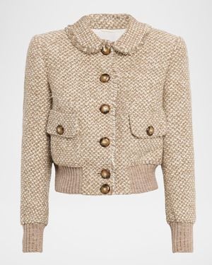 Maison Common Paillette Cashmere Tweed Bomber Jacket - Natural