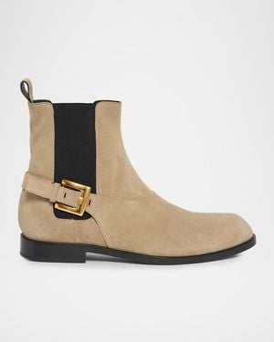 Balmain Apos;S Leather Pb-Buckle Chelsea Boots - Natural