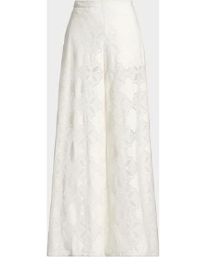 MISA Los Angles Ravi Jacquard Lace Wide-Leg Pants - White