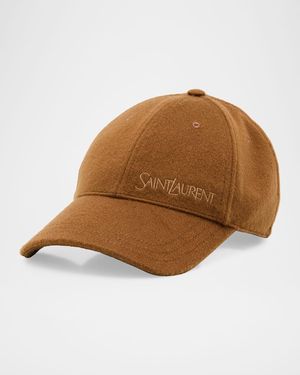 Saint Laurent Cashmere Embroidered Baseball Cap - Brown