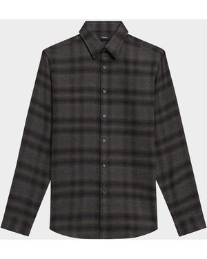 Theory Soft Plaid Cotton Sport Shirt - Black