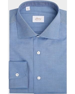 Brioni Cotton Tic Weave Classic-Fit Dress Shirt - Blue