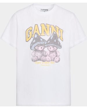 Ganni Teddy Mushrooms Relaxed Crewneck T-Shirt - White