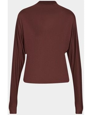 Vince Draped Funnel-Neck Dolman-Sleeve Top - Red