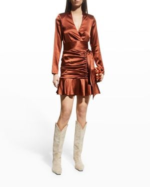 Veronica Beard Agatha Silk Ruched Mini A-Line Dress - Red