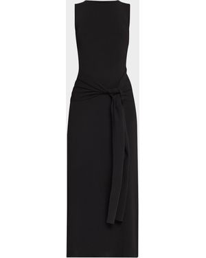 LAPOINTE Waist-Tie Sleeveless Matte Viscose Midi Dress - Black
