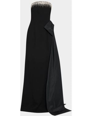 Teri Jon Taffeta Embellished Side-Bow Gown - Black