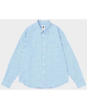 vowels Apos;S Cotton Gingham Eyelet Button-Down Shirt - Blue