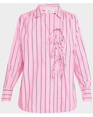 Damson Madder Carmy Striped Double-Breasted Ties Shirt - Pink