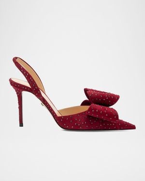 Mach & Mach La Cadeau Crystal Suede Bow Slingback Pumps - Red