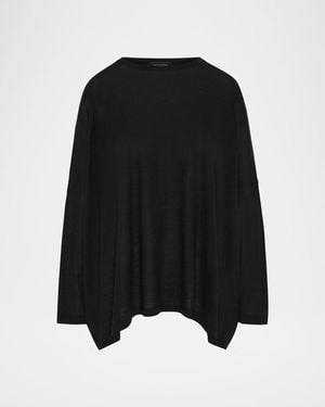 Eskandar Ultrafine Cashmere Wide Round-Neck Sweater (Mid Plus Length) - Black