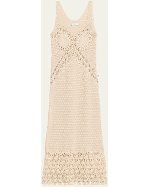 Rabanne Embellished Textured Crochet Knit Midi Dress - Natural