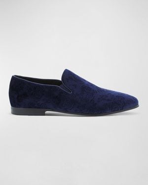 Robert Graham Renegade Skull-Embossed Velvet Loafers - Blue