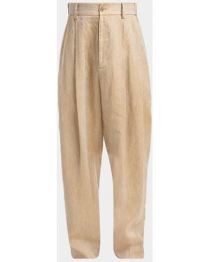 Giorgio Armani Apos;S Linen Oversized Straight-Leg Pleated Pants - Natural