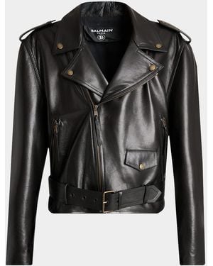 Balmain Apos;S Cowskin Belted Biker Jacket - Black