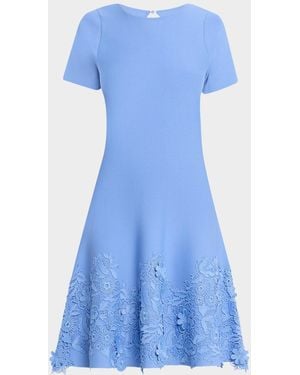 Teri Jon Lace-Trim Knit Midi Dress - Blue