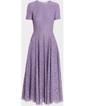 Michael Kors Floral Lace A-Line Midi Dress - Purple