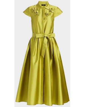 THEIA Vada Taffeta Shirtdress - Yellow