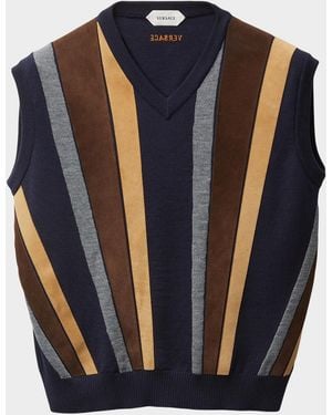 Versace Suede Patchwork Sweater Vest - Blue