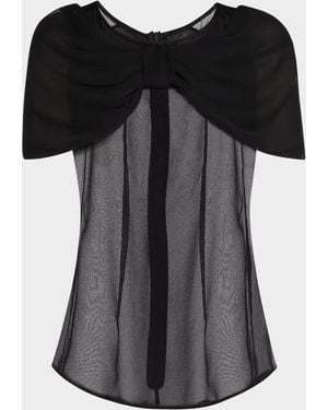 Simone Rocha Bow-Shoulder Sheer Silk Top - Black