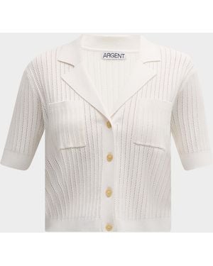Argent Ribbed Pointelle-Knit Button-Down Shirt - White
