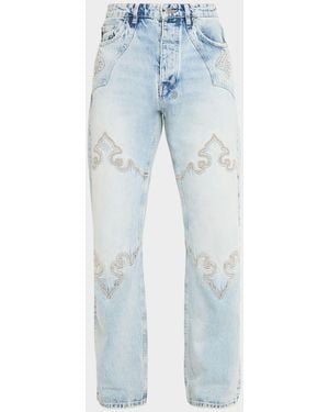 Ksubi Apos;S Toro Kristal Damask-Embroidered Straight Leg Jeans - Blue